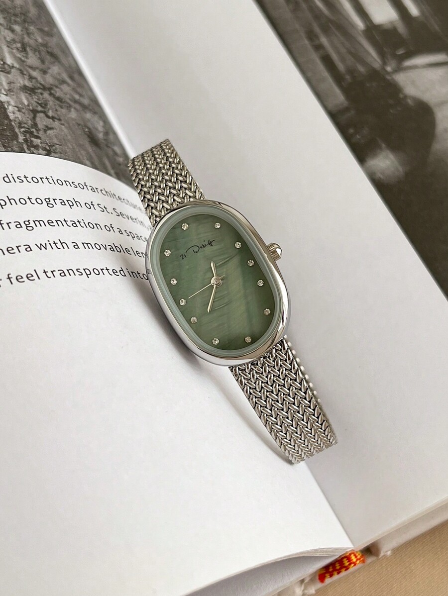 Mesh Stainless Strap - 21design Oval-Shaped Mother Of Pearl Dial
