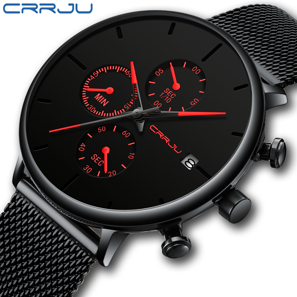 Mesh Stainless Strap - CRRJU Mens Watches Luxury Sport Wrist