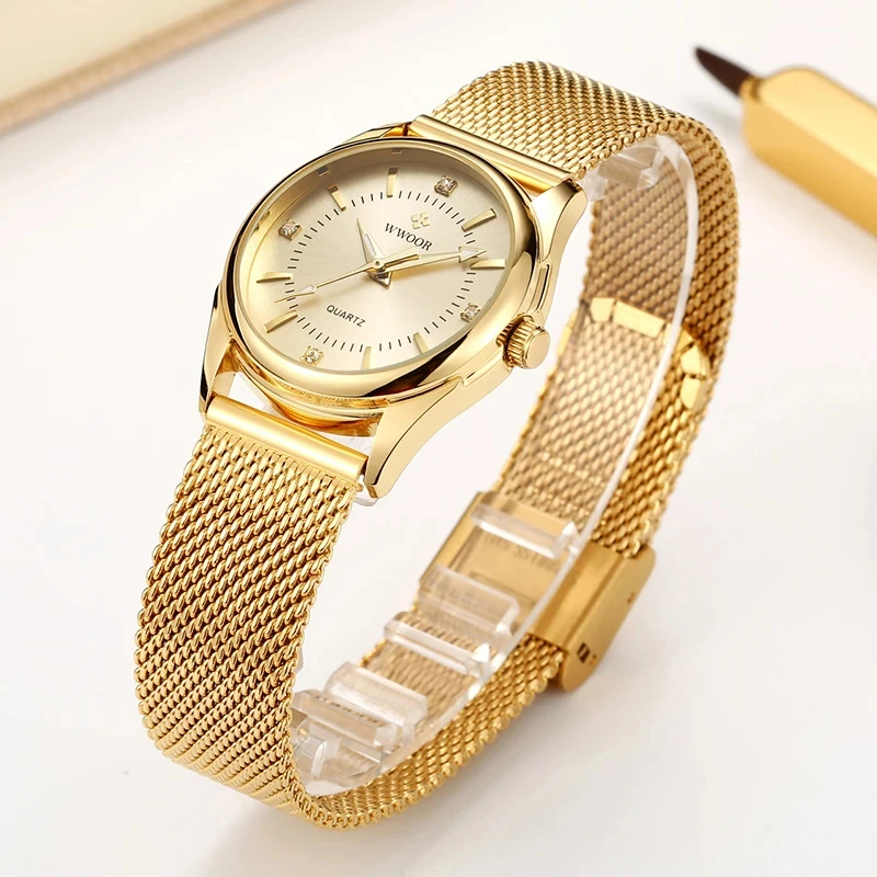 Mesh Stainless Strap - WWOOR Luxury Brand Dress Gold Watch