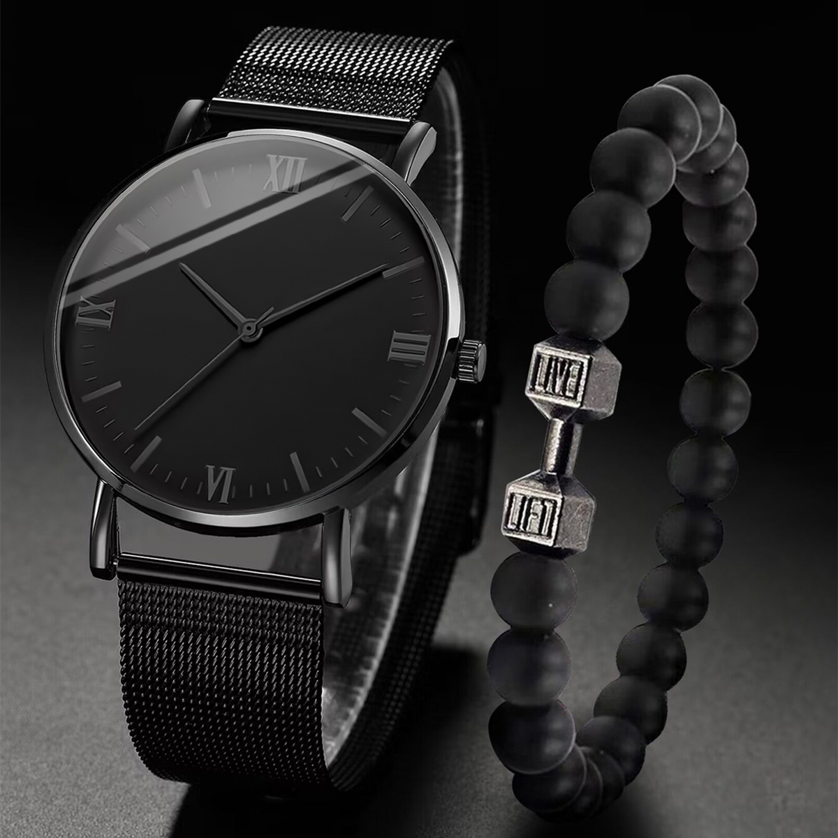 2PCS Men's Watch Fashion Roma  - Mesh Stainless Strap 评论和价格