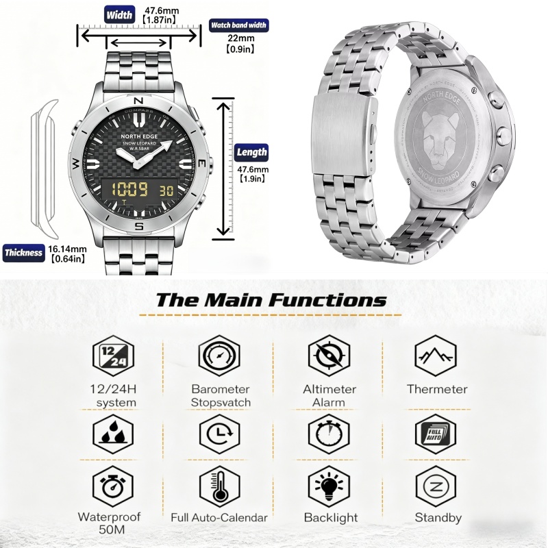 NORTH EDGE Men Outdoor Digital - Smartwatch Digital Watches For Men 评论和价格