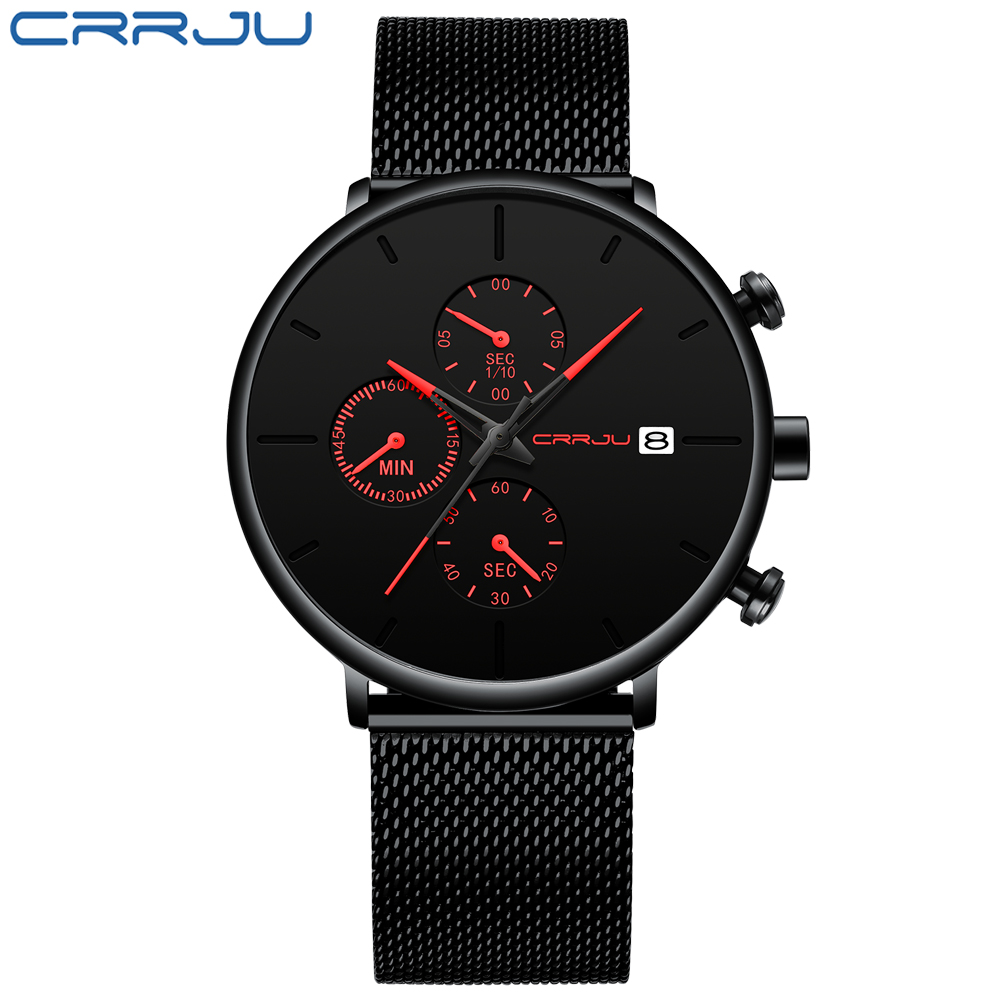 CRRJU Mens Watches Luxury Spor - Mesh Stainless Strap 评论和价格