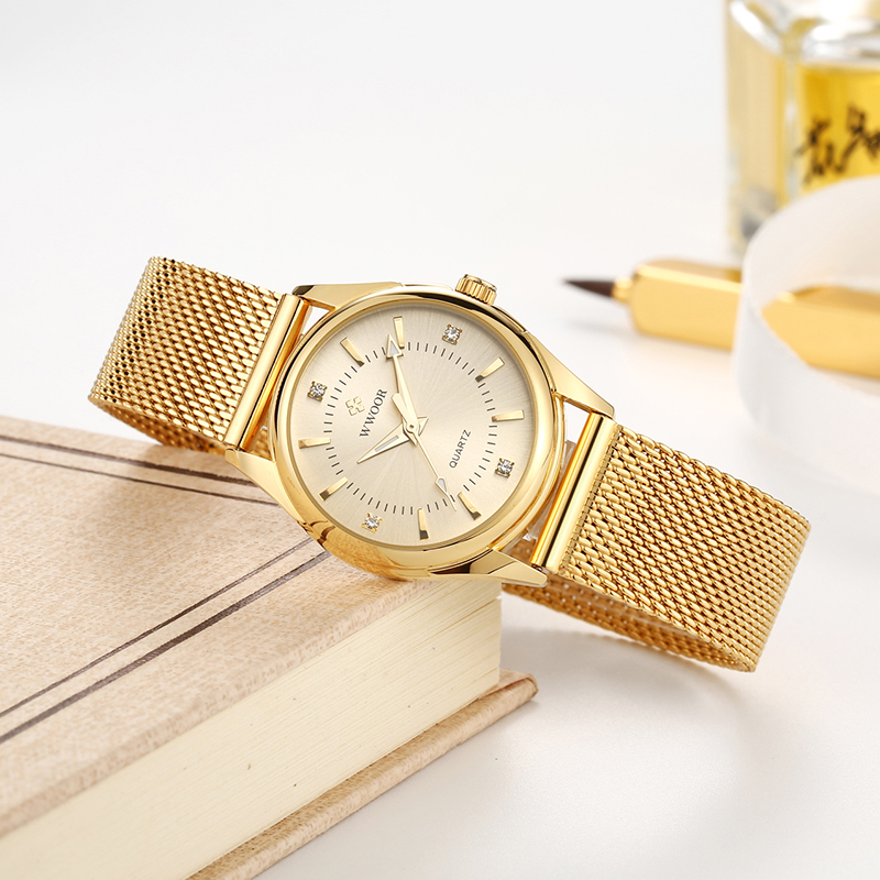 WWOOR Luxury Brand Dress Gold  - Mesh Stainless Strap 评论和价格